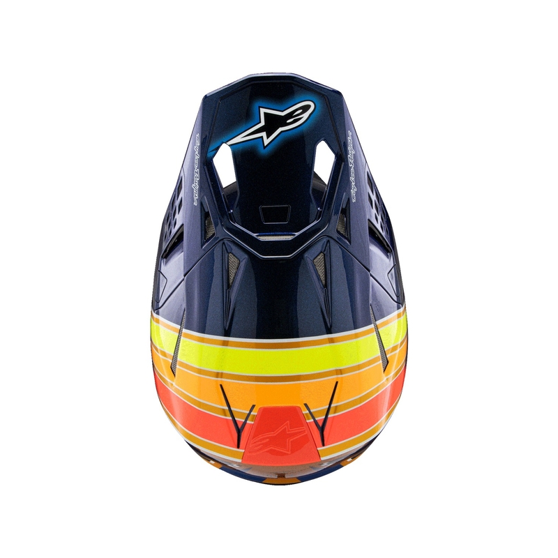 Kask motocrossowy Alpinestars Supertech S-M10 edycja TROY LEE DESIGNS perłowo-niebieski-fluo pomarańczowo-żółto-czerwony