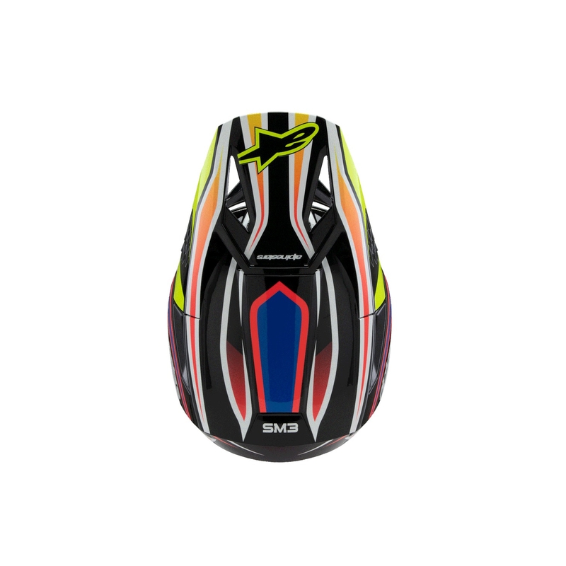 Kask motocrossowy dla dzieci Alpinestars S-M3 WURX czarno-fluo-żółto-niebiesko-czerwony