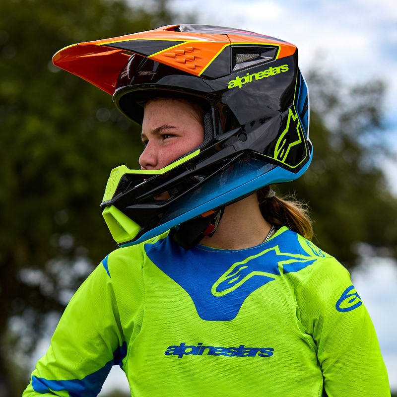 Kask motocrossowy dla dzieci Alpinestars S-M3 WURX czarno-fluo-żółto-niebiesko-czerwony
