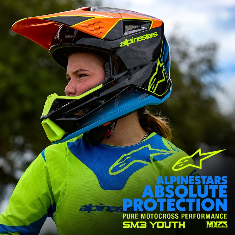 Kask motocrossowy dla dzieci Alpinestars S-M3 WURX czarno-fluo-żółto-niebiesko-czerwony