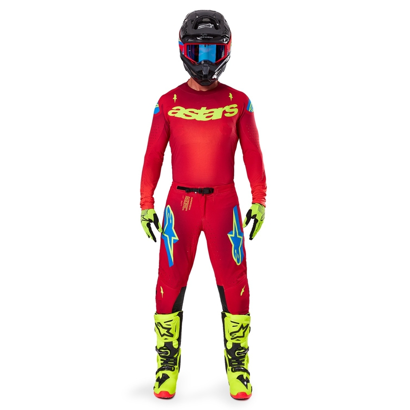 Koszulka motocrossowa Alpinestars Supertech Maker w kolorze czerwono-fluo-żółtym