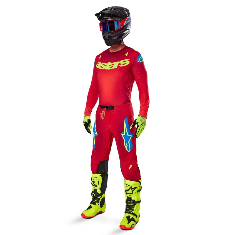 Koszulka motocrossowa Alpinestars Supertech Maker w kolorze czerwono-fluo-żółtym