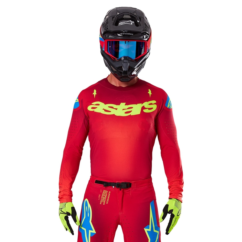 Koszulka motocrossowa Alpinestars Supertech Maker w kolorze czerwono-fluo-żółtym