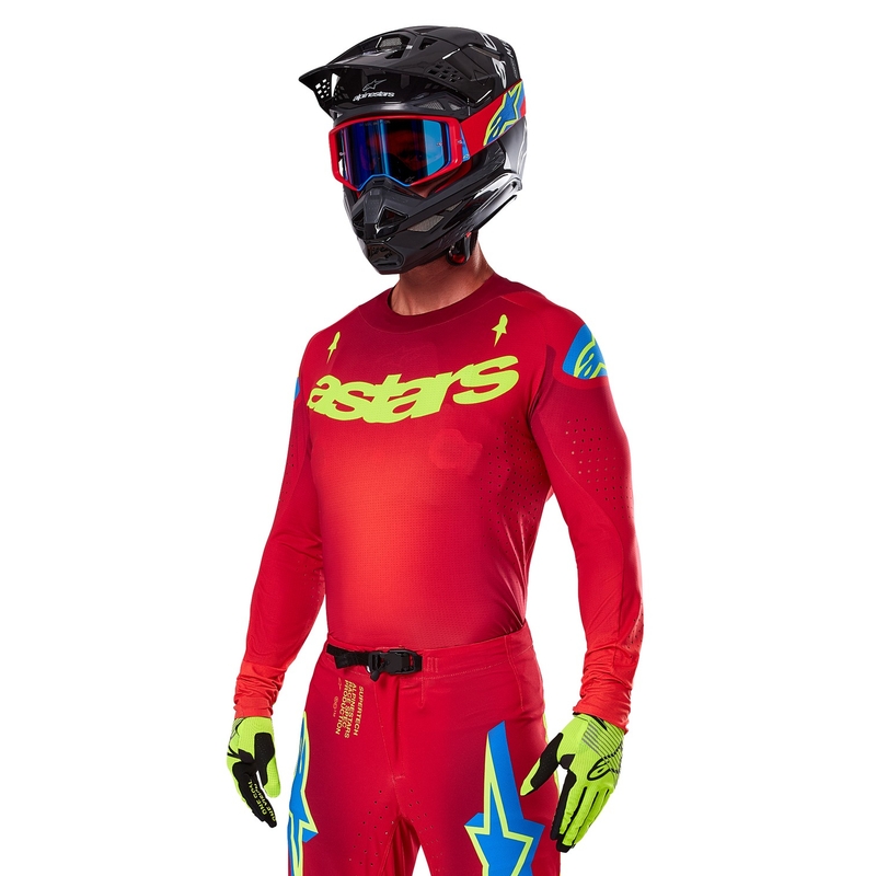 Koszulka motocrossowa Alpinestars Supertech Maker w kolorze czerwono-fluo-żółtym
