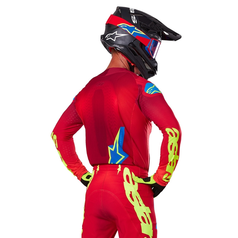 Koszulka motocrossowa Alpinestars Supertech Maker w kolorze czerwono-fluo-żółtym