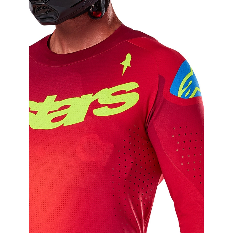 Koszulka motocrossowa Alpinestars Supertech Maker w kolorze czerwono-fluo-żółtym