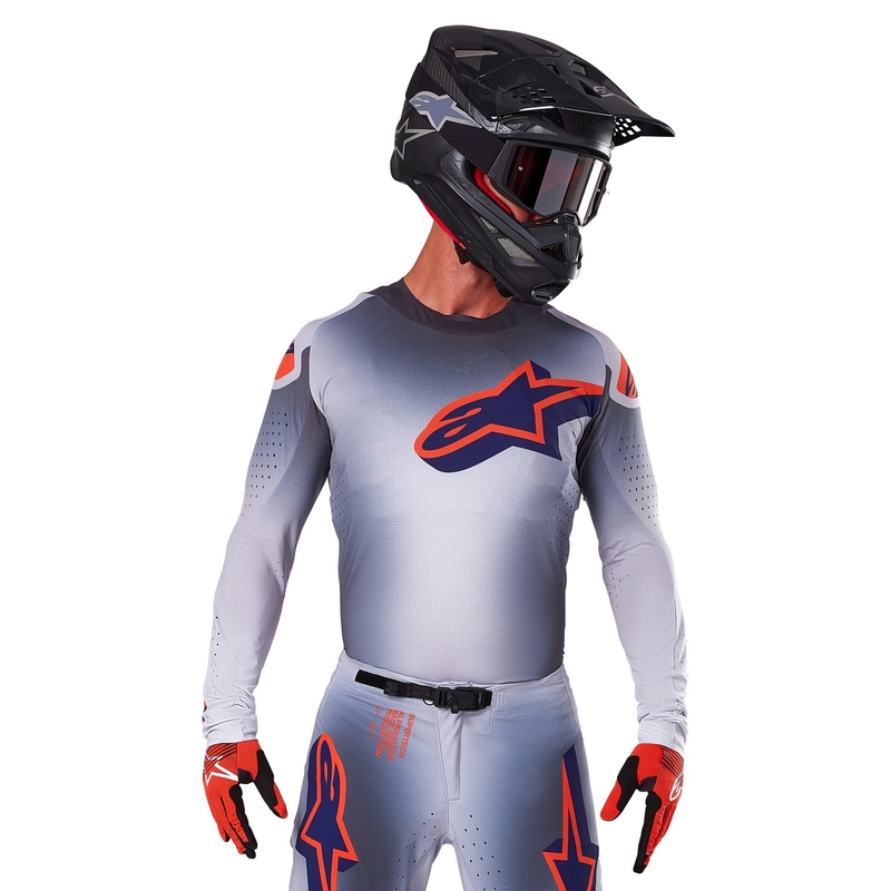 Koszulka motocrossowa Alpinestars Supertech Lipan w kolorze szaro-fluo-pomarańczowym