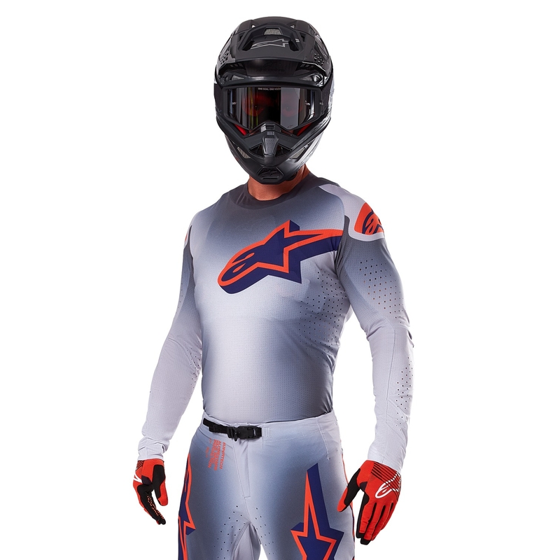 Koszulka motocrossowa Alpinestars Supertech Lipan w kolorze szaro-fluo-pomarańczowym