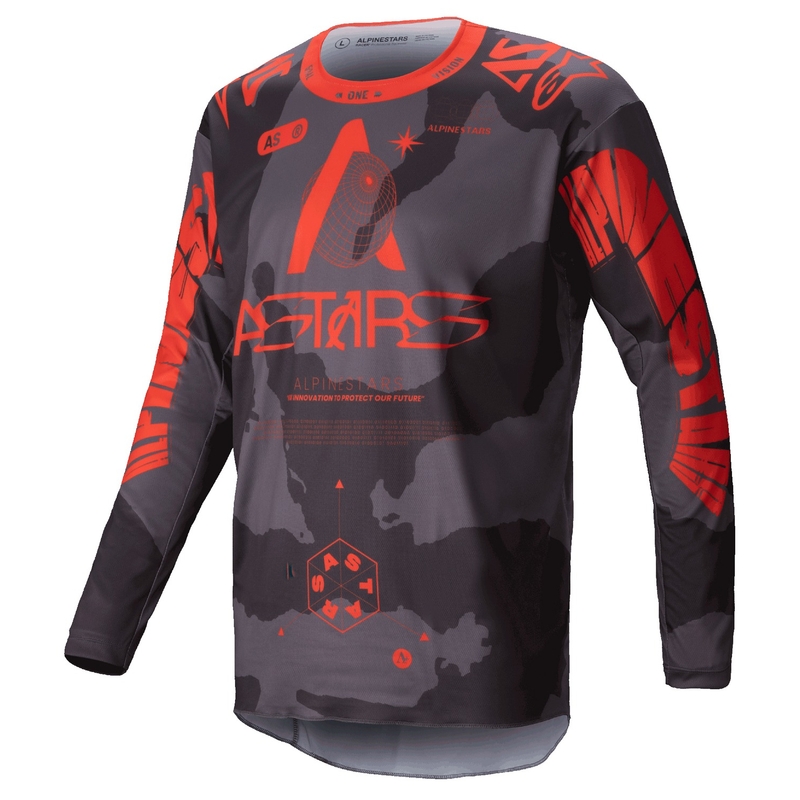Koszulka motocrossowa Alpinestars Racer Hollow szara, moro-fluo pomarańczowa