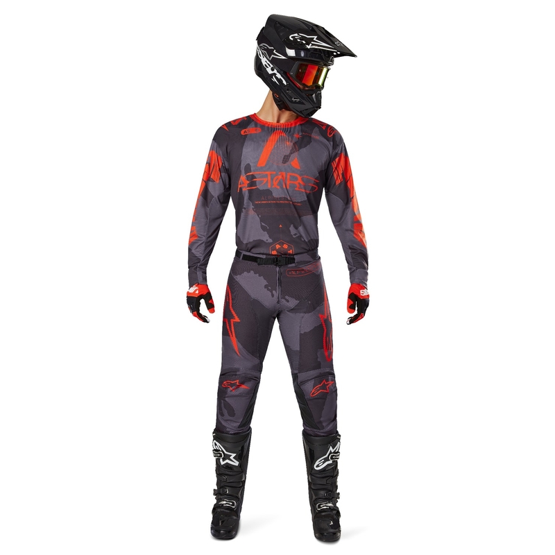 Koszulka motocrossowa Alpinestars Racer Hollow szara, moro-fluo pomarańczowa