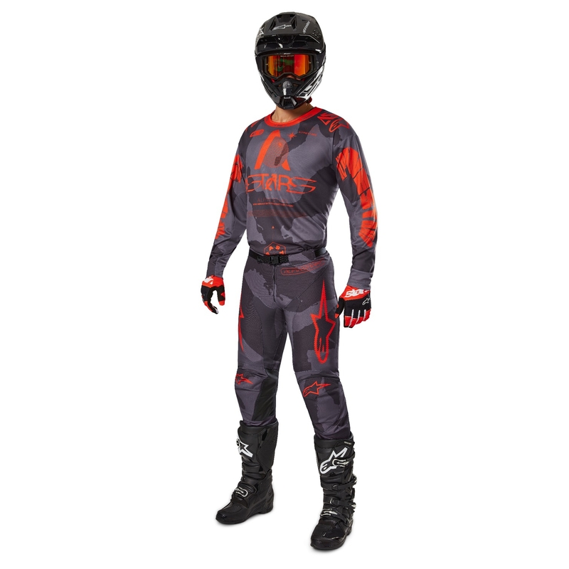 Koszulka motocrossowa Alpinestars Racer Hollow szara, moro-fluo pomarańczowa