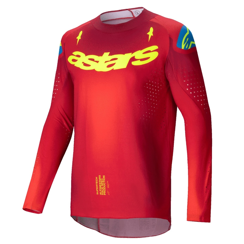 Koszulka motocrossowa Alpinestars Supertech Maker w kolorze czerwono-fluo-żółtym