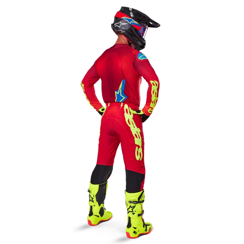 Spodnie motocrossowe Alpinestars Supertech Maker w kolorze czerwono-fluo żółtym