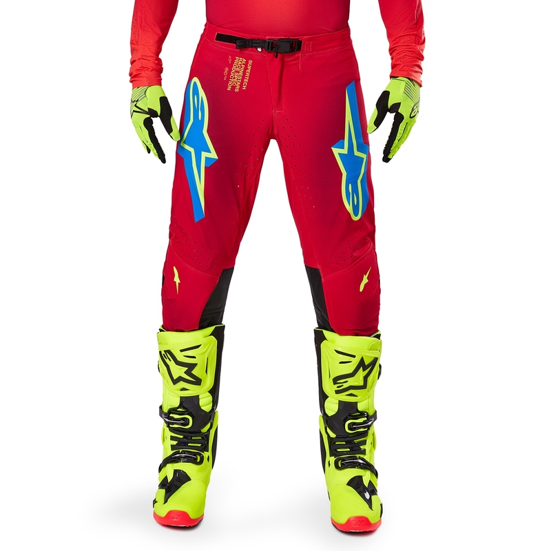 Spodnie motocrossowe Alpinestars Supertech Maker w kolorze czerwono-fluo żółtym