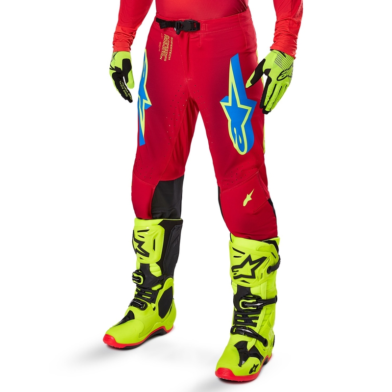 Spodnie motocrossowe Alpinestars Supertech Maker w kolorze czerwono-fluo żółtym