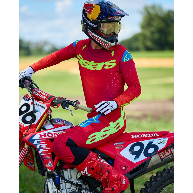 Spodnie motocrossowe Alpinestars Supertech Maker w kolorze czerwono-fluo żółtym