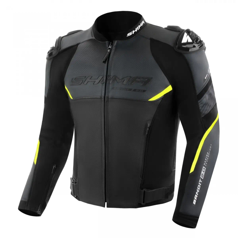 Skórzana kurtka motocyklowa Shima Bandit 2.0 czarno-biało-fluo żółta