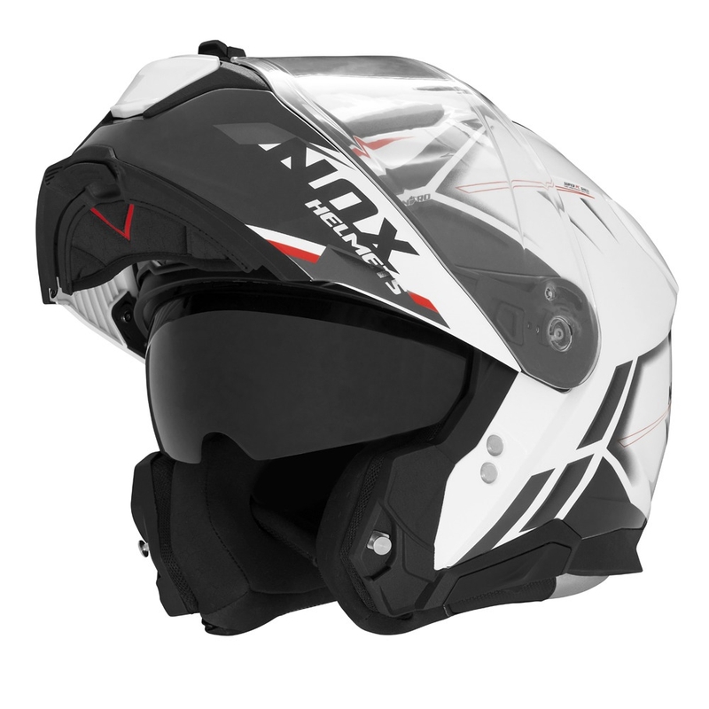 Kask motocyklowy składany NOX N967 Synchro biało-czarno-czerwony