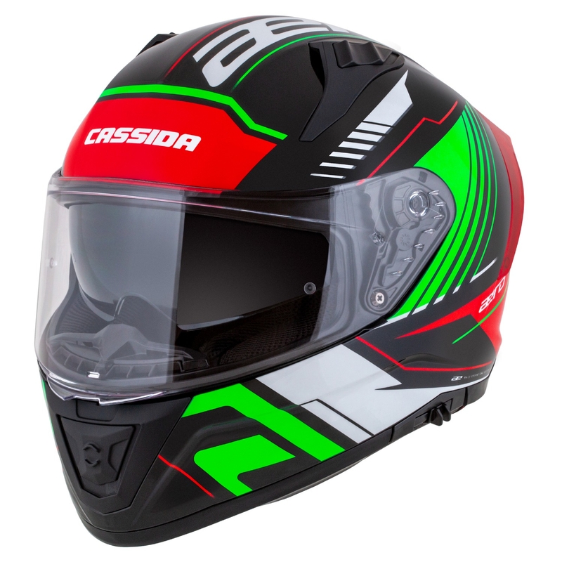 Integralny kask motocyklowy Cassida Aero Drome w kolorze czarno-czerwono-zielono-białym