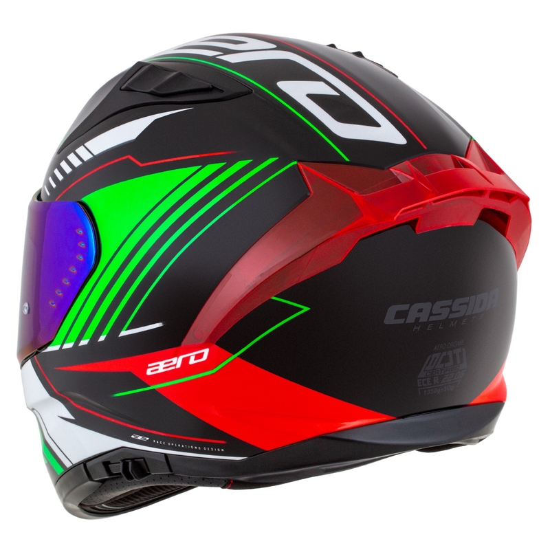 Integralny kask motocyklowy Cassida Aero Drome w kolorze czarno-czerwono-zielono-białym