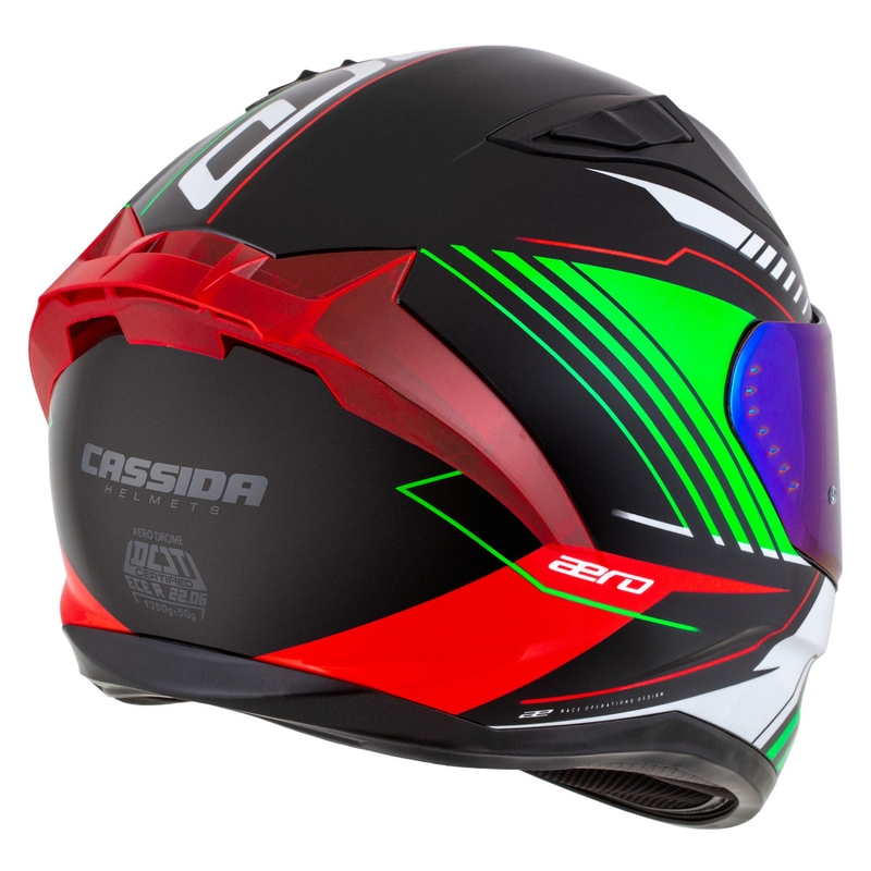 Integralny kask motocyklowy Cassida Aero Drome w kolorze czarno-czerwono-zielono-białym