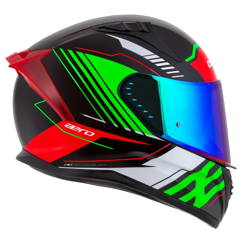 Integralny kask motocyklowy Cassida Aero Drome w kolorze czarno-czerwono-zielono-białym