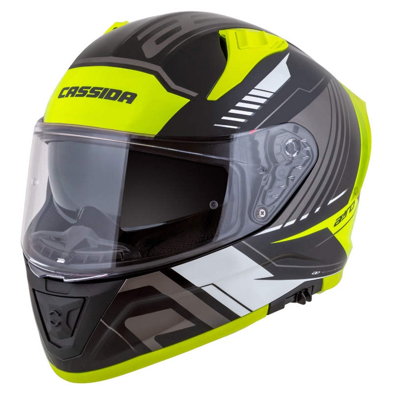Integralny kask motocyklowy Cassida Aero Drome w kolorze czarno-fluo żółto-biało-szarym