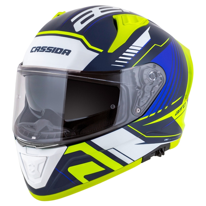 Kask motocyklowy integralny Cassida Aero Drome w kolorze niebiesko-fluo-żółto-jasnoniebieskim-białym