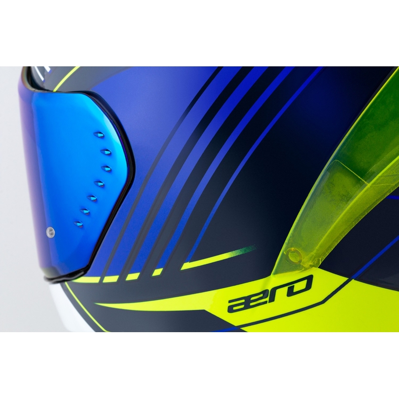 Kask motocyklowy integralny Cassida Aero Drome w kolorze niebiesko-fluo-żółto-jasnoniebieskim-białym
