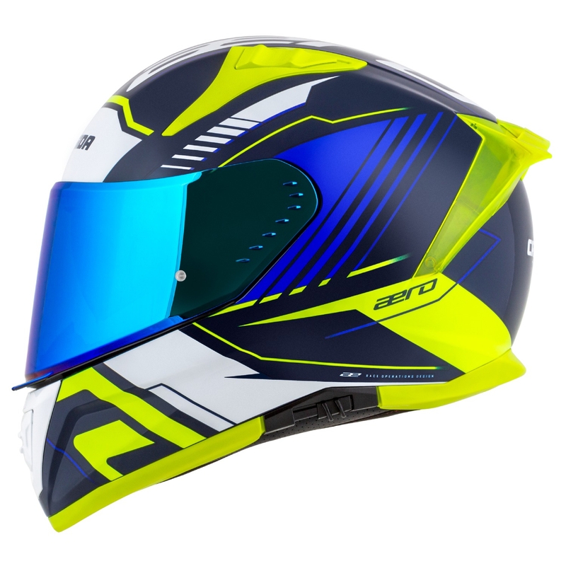 Kask motocyklowy integralny Cassida Aero Drome w kolorze niebiesko-fluo-żółto-jasnoniebieskim-białym