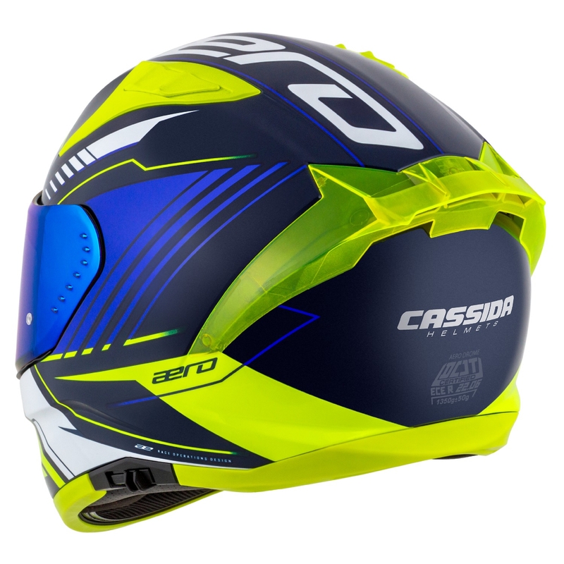 Kask motocyklowy integralny Cassida Aero Drome w kolorze niebiesko-fluo-żółto-jasnoniebieskim-białym