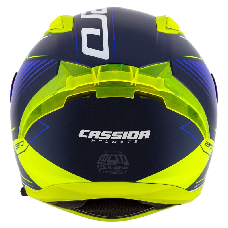 Kask motocyklowy integralny Cassida Aero Drome w kolorze niebiesko-fluo-żółto-jasnoniebieskim-białym