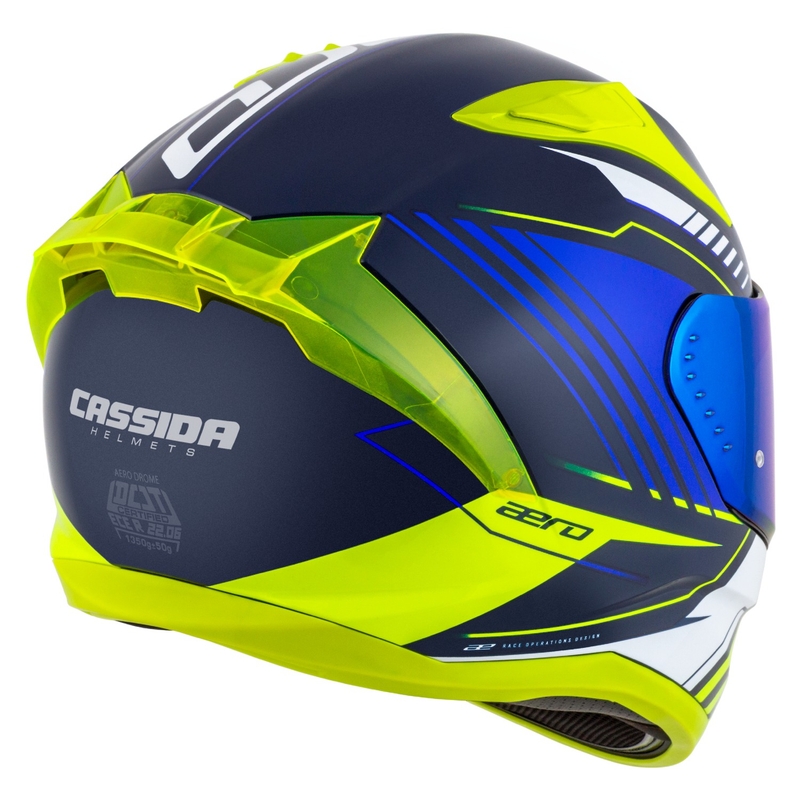 Kask motocyklowy integralny Cassida Aero Drome w kolorze niebiesko-fluo-żółto-jasnoniebieskim-białym