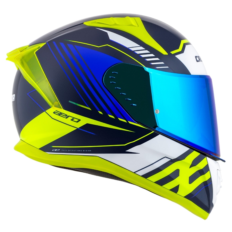 Kask motocyklowy integralny Cassida Aero Drome w kolorze niebiesko-fluo-żółto-jasnoniebieskim-białym