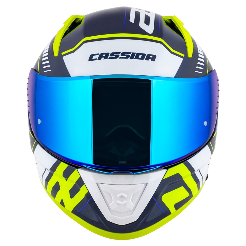 Kask motocyklowy integralny Cassida Aero Drome w kolorze niebiesko-fluo-żółto-jasnoniebieskim-białym