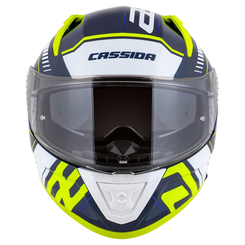 Kask motocyklowy integralny Cassida Aero Drome w kolorze niebiesko-fluo-żółto-jasnoniebieskim-białym