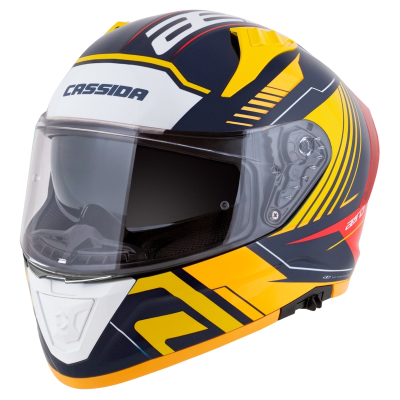 Kask motocyklowy Cassida Aero Drome Integral Niebiesko-Fluo Żółto-Pomarańczowo-Czerwono-Jasnoniebieski-Biały