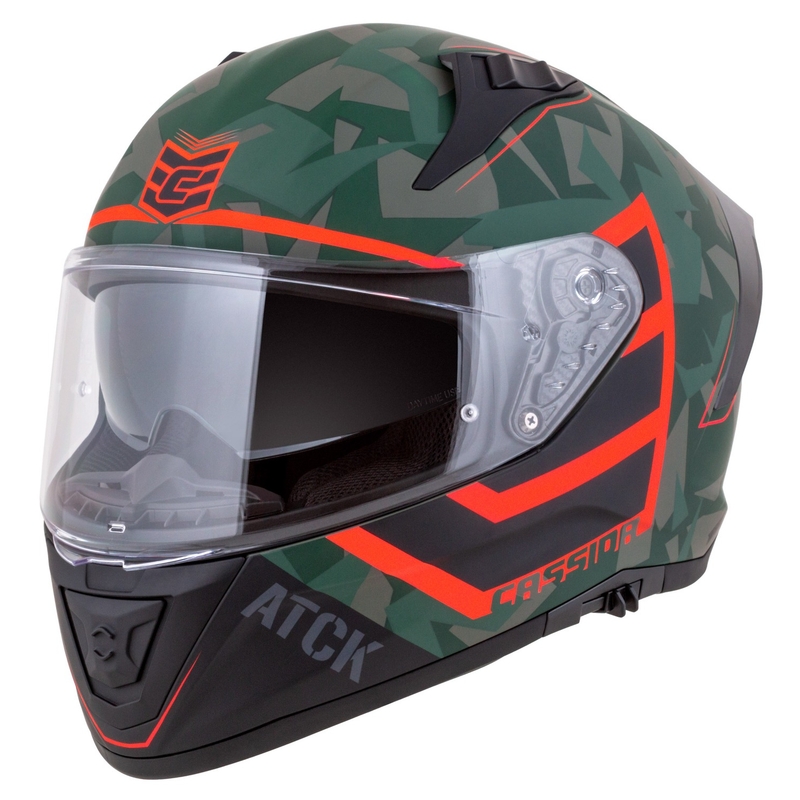 Integralny kask motocyklowy Cassida Aero ATCK, camo zielono-czarno-szaro-pomarańczowy