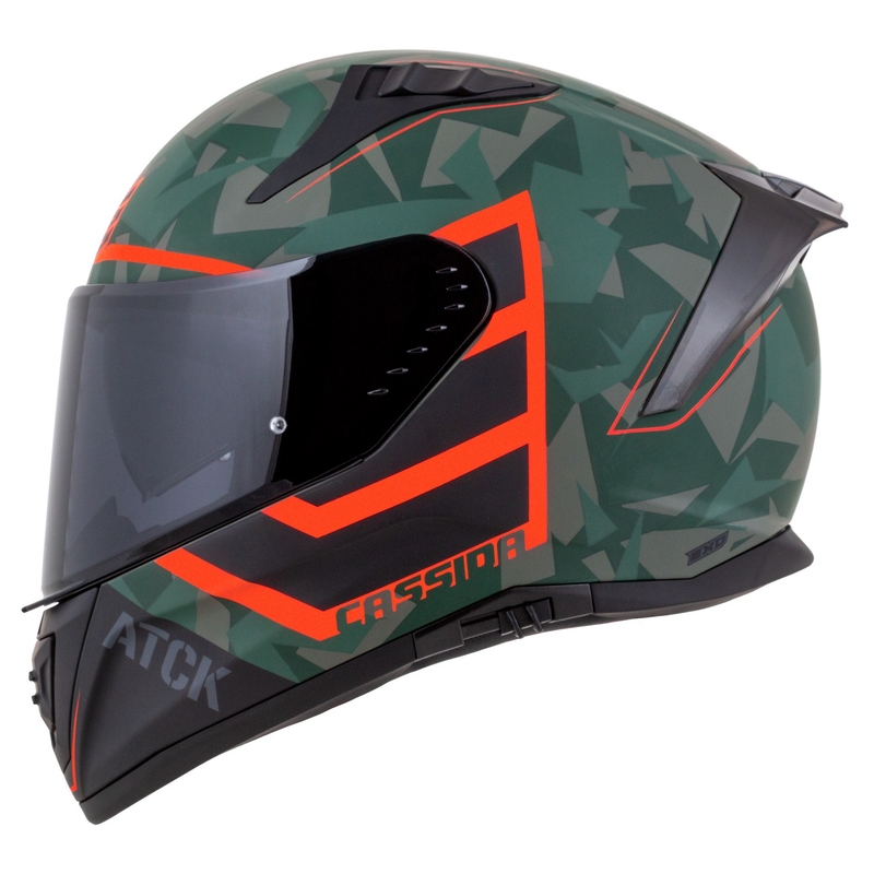 Integralny kask motocyklowy Cassida Aero ATCK, camo zielono-czarno-szaro-pomarańczowy