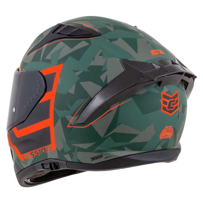 Integralny kask motocyklowy Cassida Aero ATCK, camo zielono-czarno-szaro-pomarańczowy