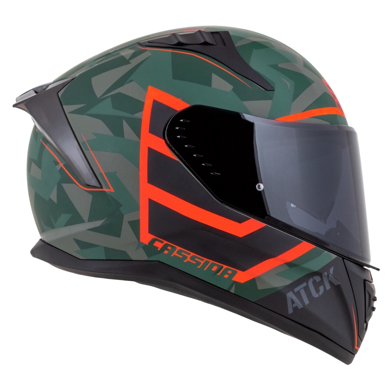 Integralny kask motocyklowy Cassida Aero ATCK, camo zielono-czarno-szaro-pomarańczowy