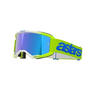 Gogle motocrossowe Alpinestars Vision 5 Blaze fluo żółto-niebieskie z lustrzaną niebieską pleksi