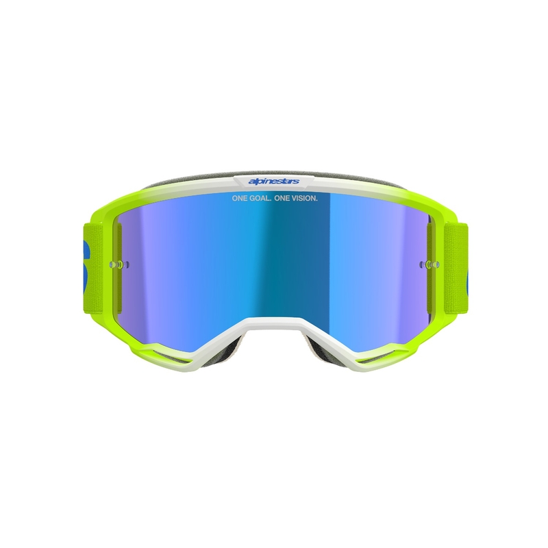 Gogle motocrossowe Alpinestars Vision 5 Blaze fluo żółto-niebieskie z lustrzaną niebieską pleksi
