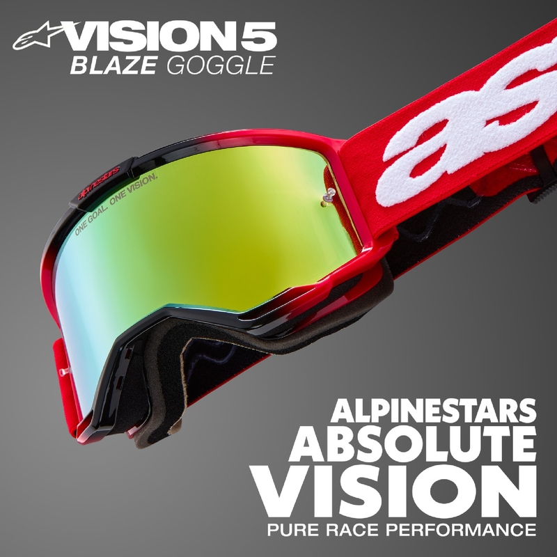 Gogle motocrossowe Alpinestars Vision 5 Blaze fluo żółto-niebieskie z lustrzaną niebieską pleksi