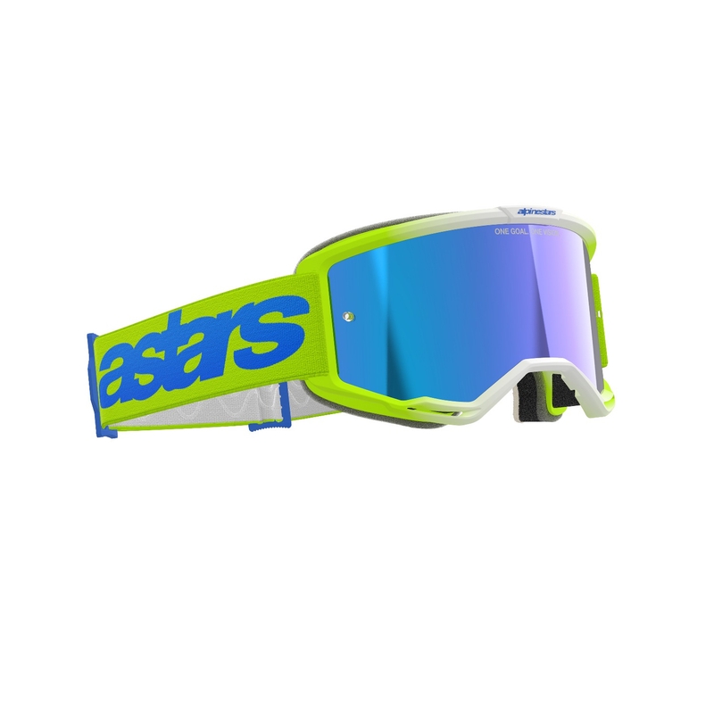 Gogle motocrossowe Alpinestars Vision 5 Blaze fluo żółto-niebieskie z lustrzaną niebieską pleksi