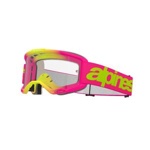 Gogle motocrossowe Alpinestars Vision 5 Wordmark w kolorze różowo-fluo żółtym z przezroczystą plexi