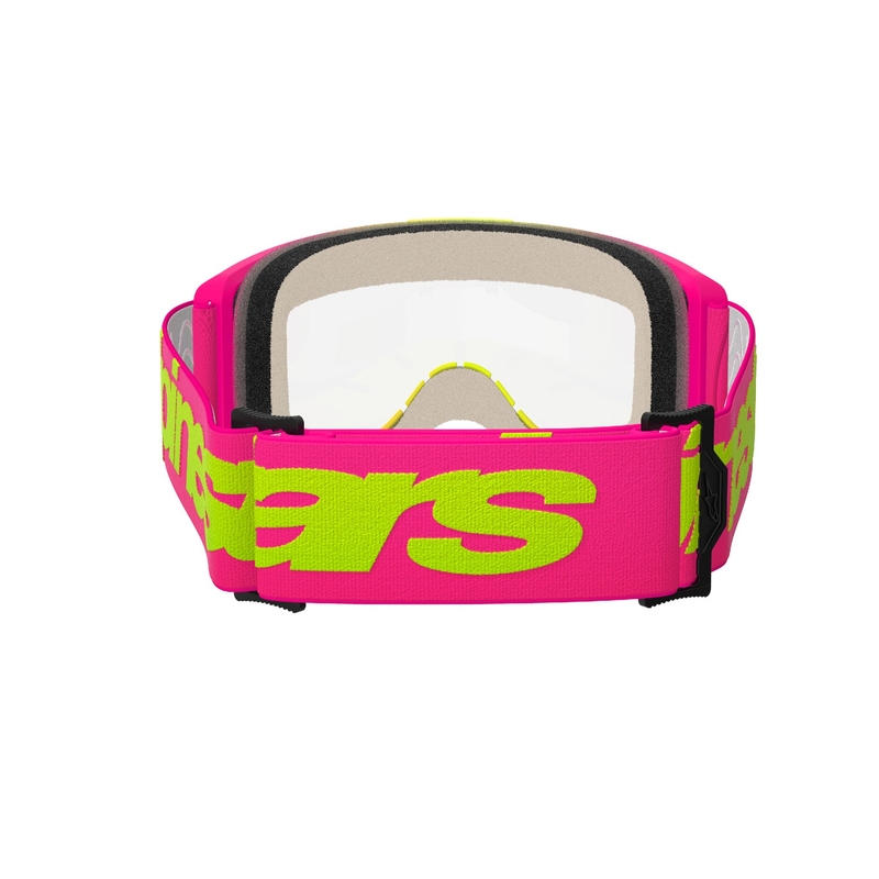 Gogle motocrossowe Alpinestars Vision 5 Wordmark w kolorze różowo-fluo żółtym z przezroczystą plexi