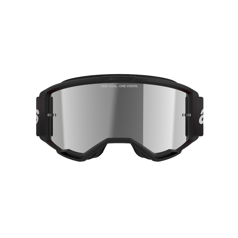 Gogle motocrossowe Alpinestars Vision 3 Wordmark w kolorze czarnym z lustrzaną srebrną pleksiglasem