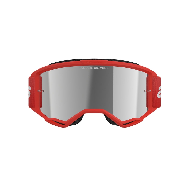 Czerwone gogle motocrossowe Alpinestars Vision 3 Wordmark ze srebrną pleksi