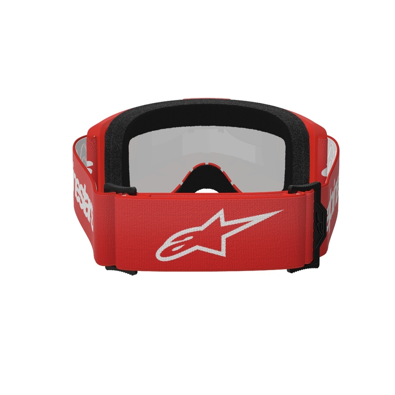 Czerwone gogle motocrossowe Alpinestars Vision 3 Wordmark ze srebrną pleksi